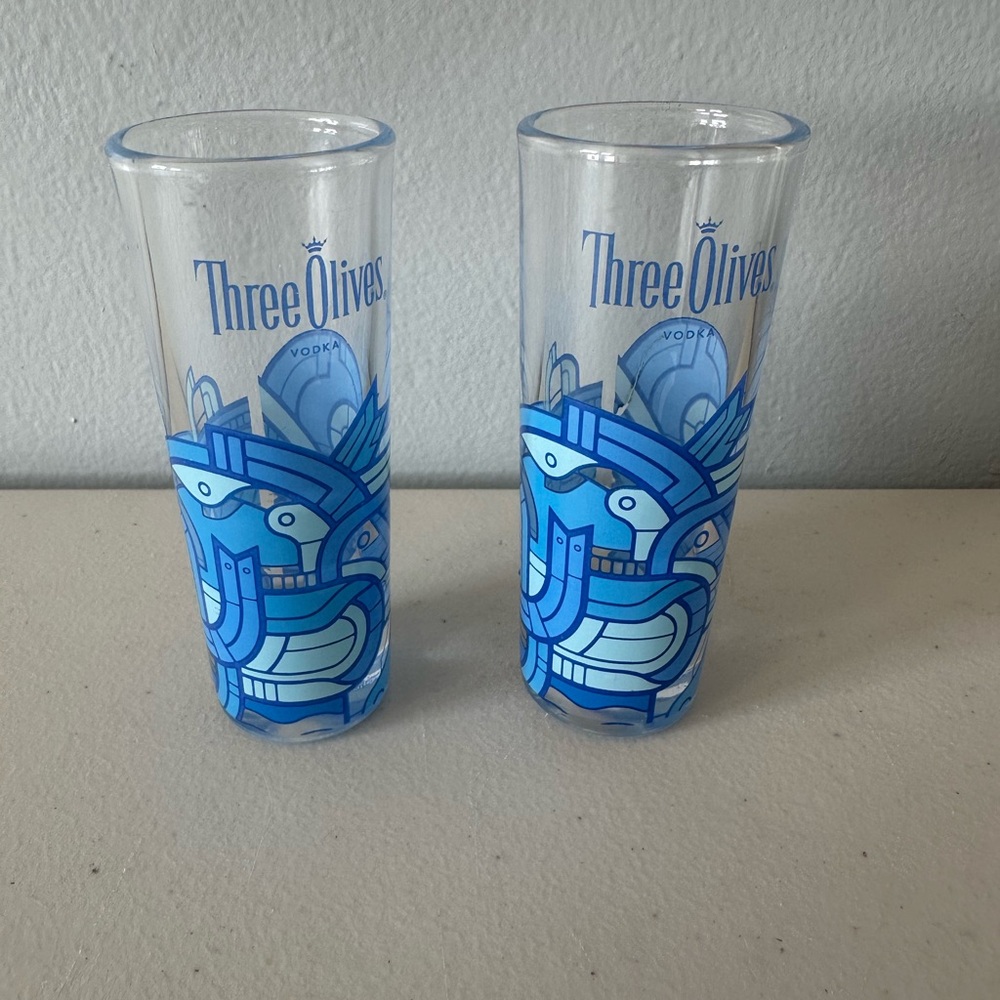 Three olives 2 long shot glasses